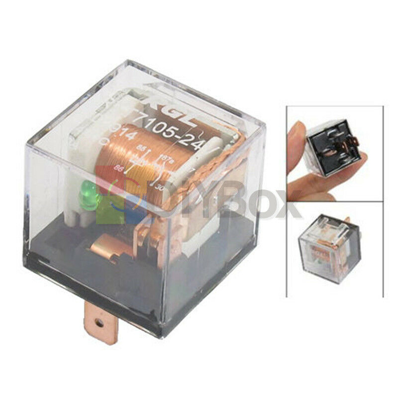 DC 12V 80A AMP 1NO 1NC SPDT 5 Pins Green Indicator Light Truck Car Relay