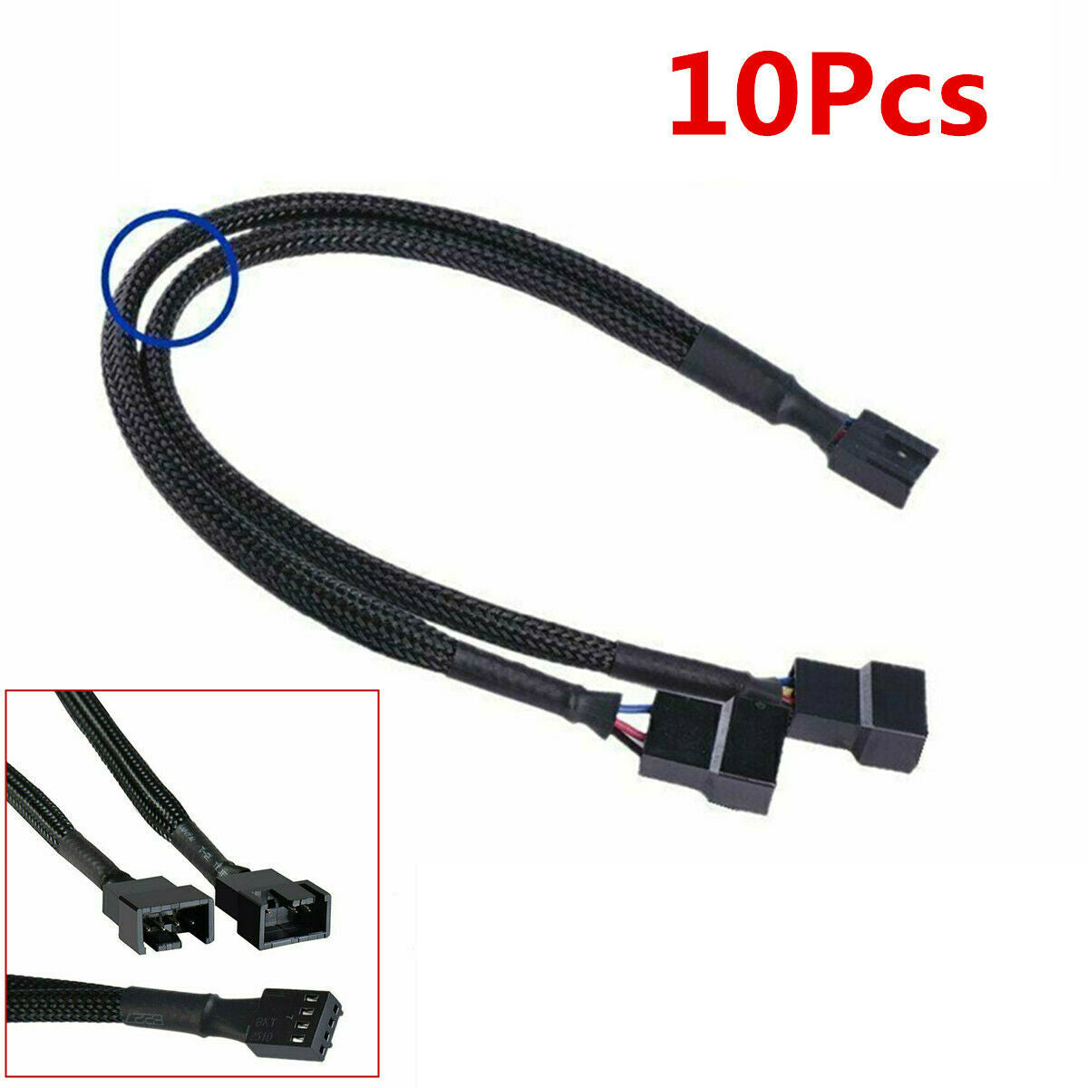 10 Pack 4-Pin PWM to Dual PWM Sleeved Computer Case Fan Power Y-Splitter Cable