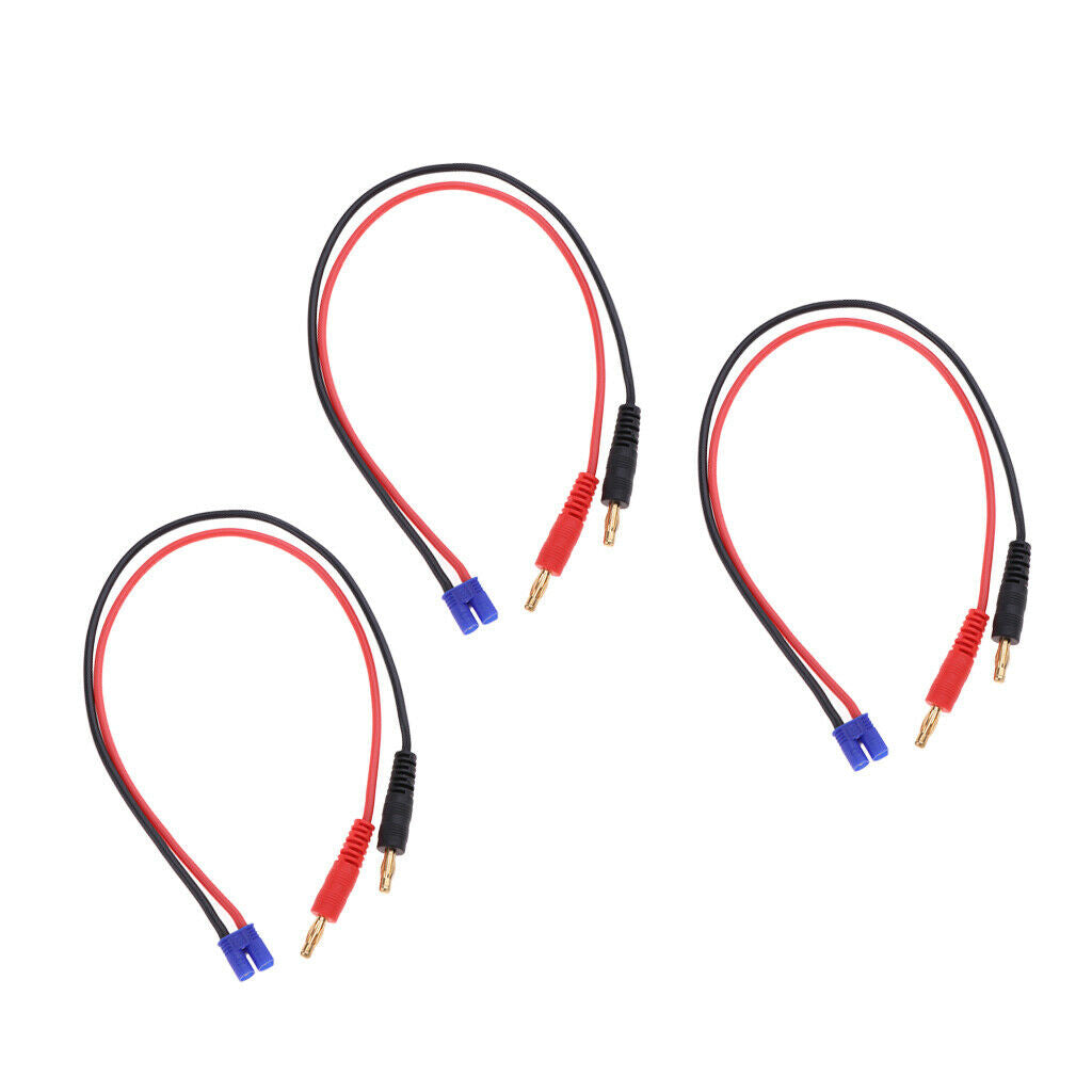 3Pcs 4mm Banana Plug Connector to Male EC2 RC Charge Cable 16AWG 35cm
