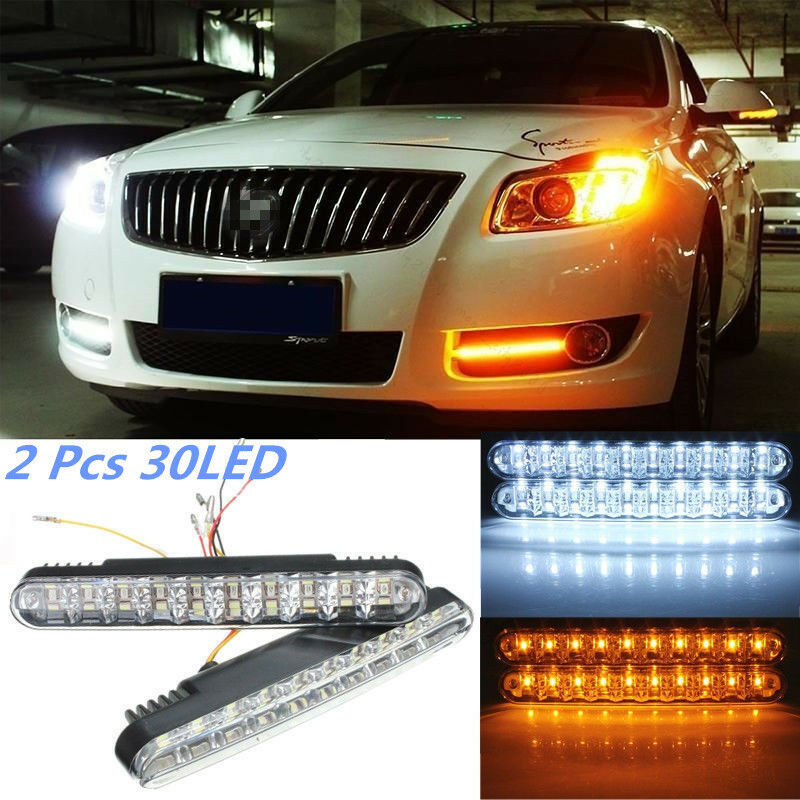 2x 30 LED Car Truck Daytime Running Light White DRL & Amber Turn Signal Fog Lamp