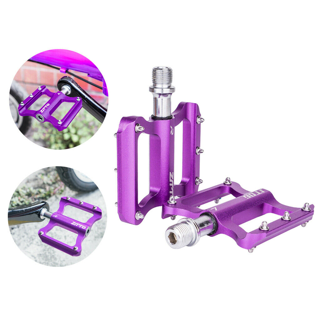 Bicycle Flat Pedals Mountain Road Bike Platform Pedals Bearing 9/16'' Purple