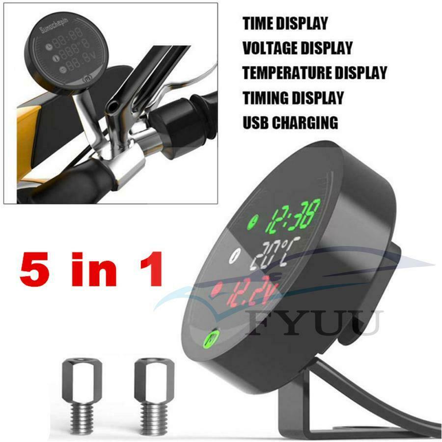9-24V 5in1 Night Vision Motorcycle Voltmeter volt gauge Thermometer volt meter