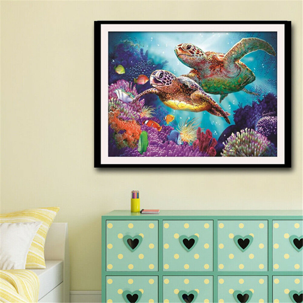 DIY 5D Full Drill Turtle Sea Word Diamond Painting Cross Stitch Kits Arts Decor