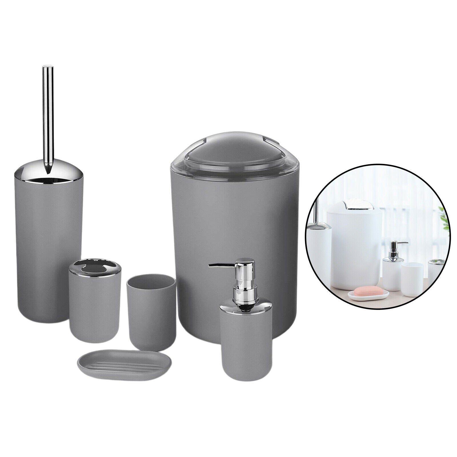 6xBathroom Accessories Set Luxury Bathroom Gift Set Soap Dispenser Gray