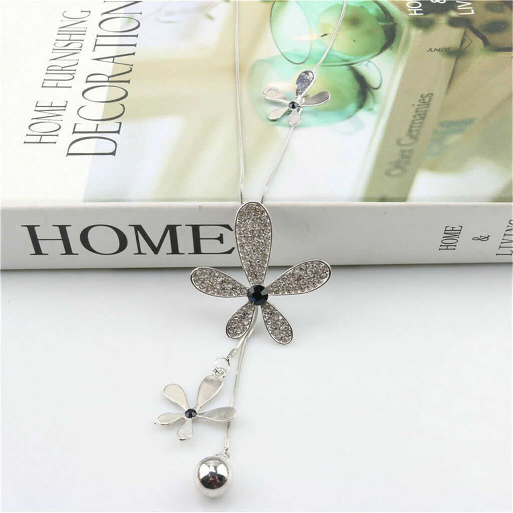 Lady Bling Crystal Leaf Flower Pendant Sweater Clothing Charming Necklace
