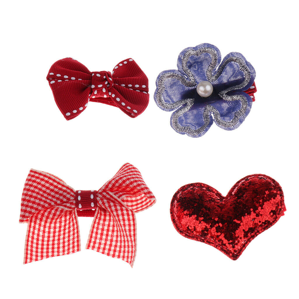 9 Pcs Ribbon Bow Flower Mixed Design Baby Girl Toddler Hair Clips  9 Pcs-Red
