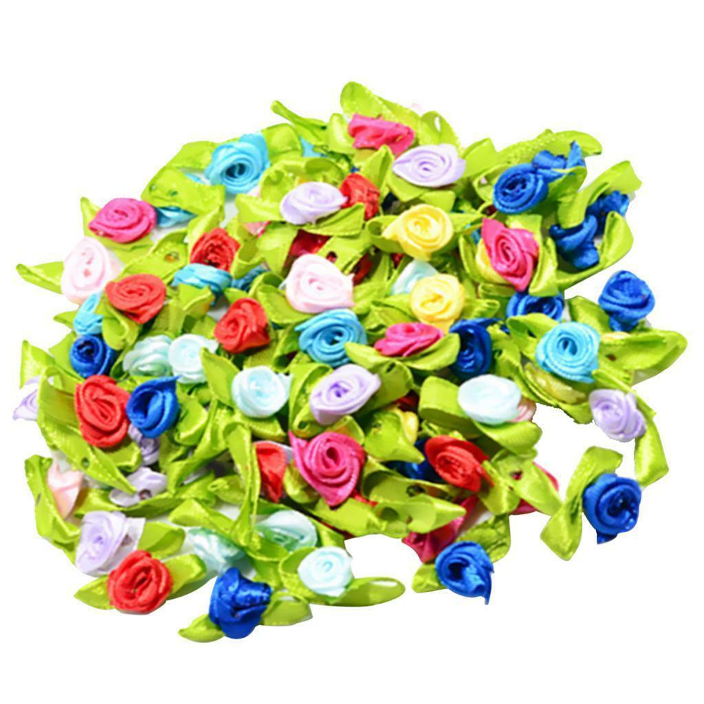 200PCS Mini Satin Ribbon Bows Rose Flower Crafts Wedding Applique Sewing DIY
