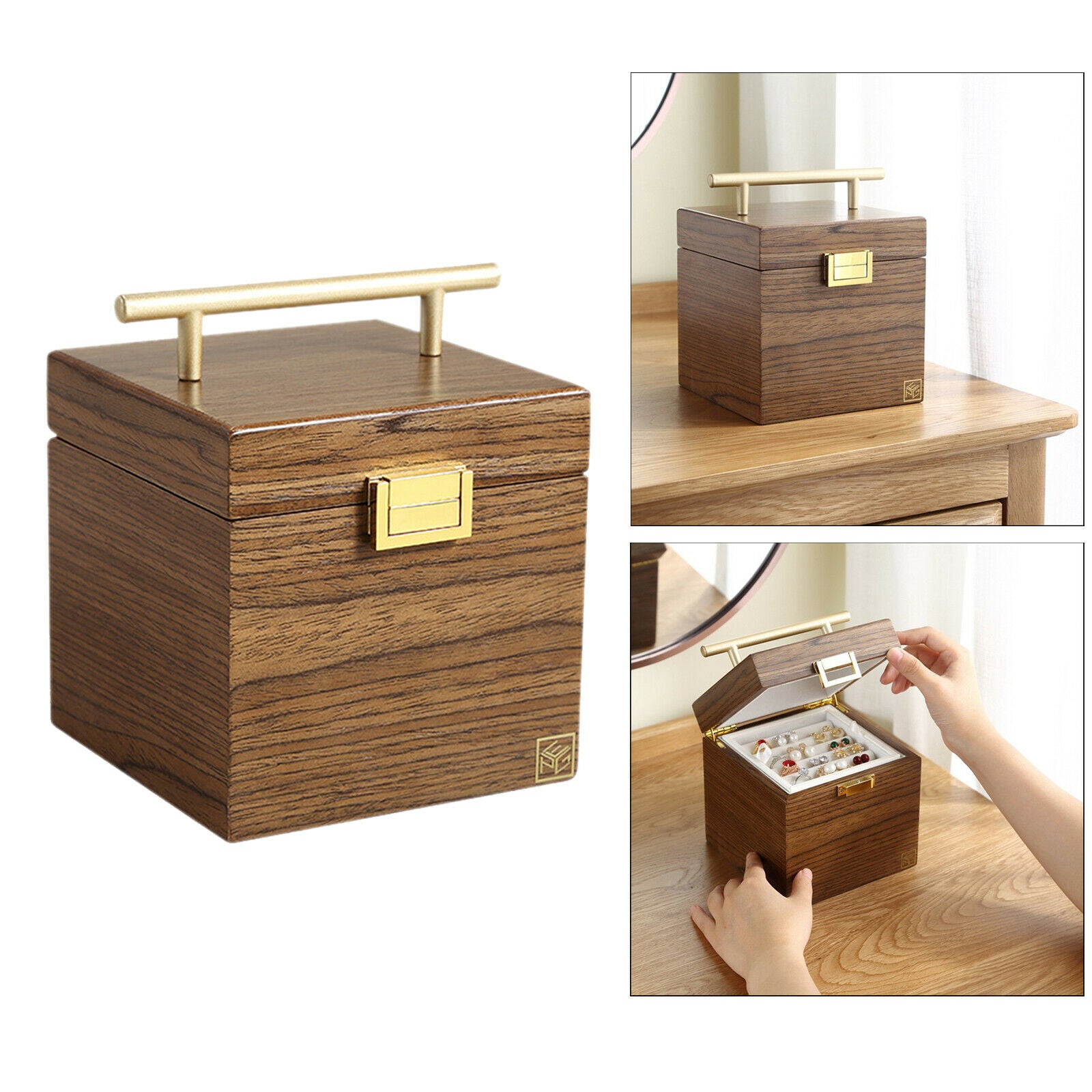 3-tier Wooden Jewelry Box Earrings Bracelets Container Holder Organizer