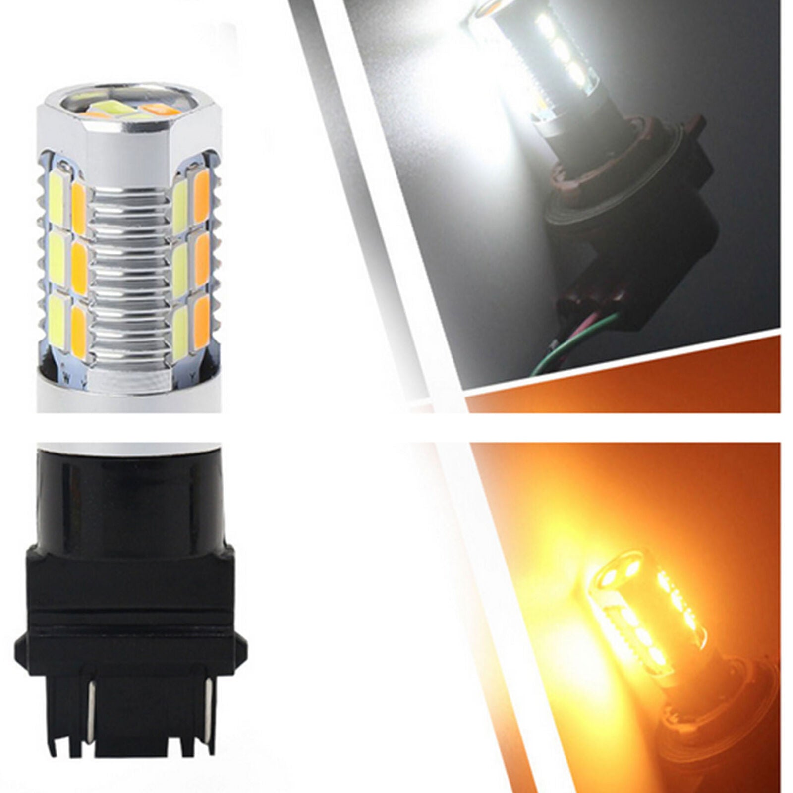 2x 3157 LED DRL White/Amber Switchback Turn Signal Parking Light Bulb Dual Color