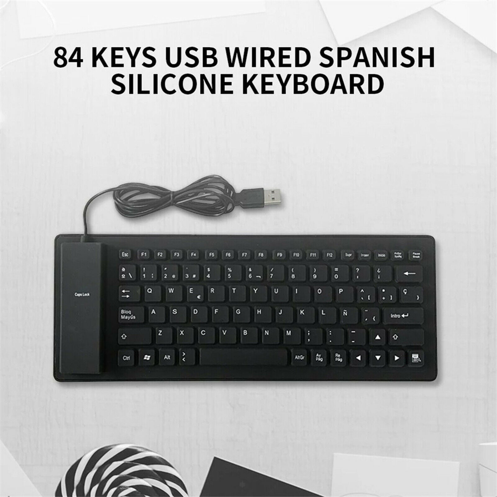 Foldable 84 Key Spanish Silicone Keyboard Waterproof for Desktop Computer