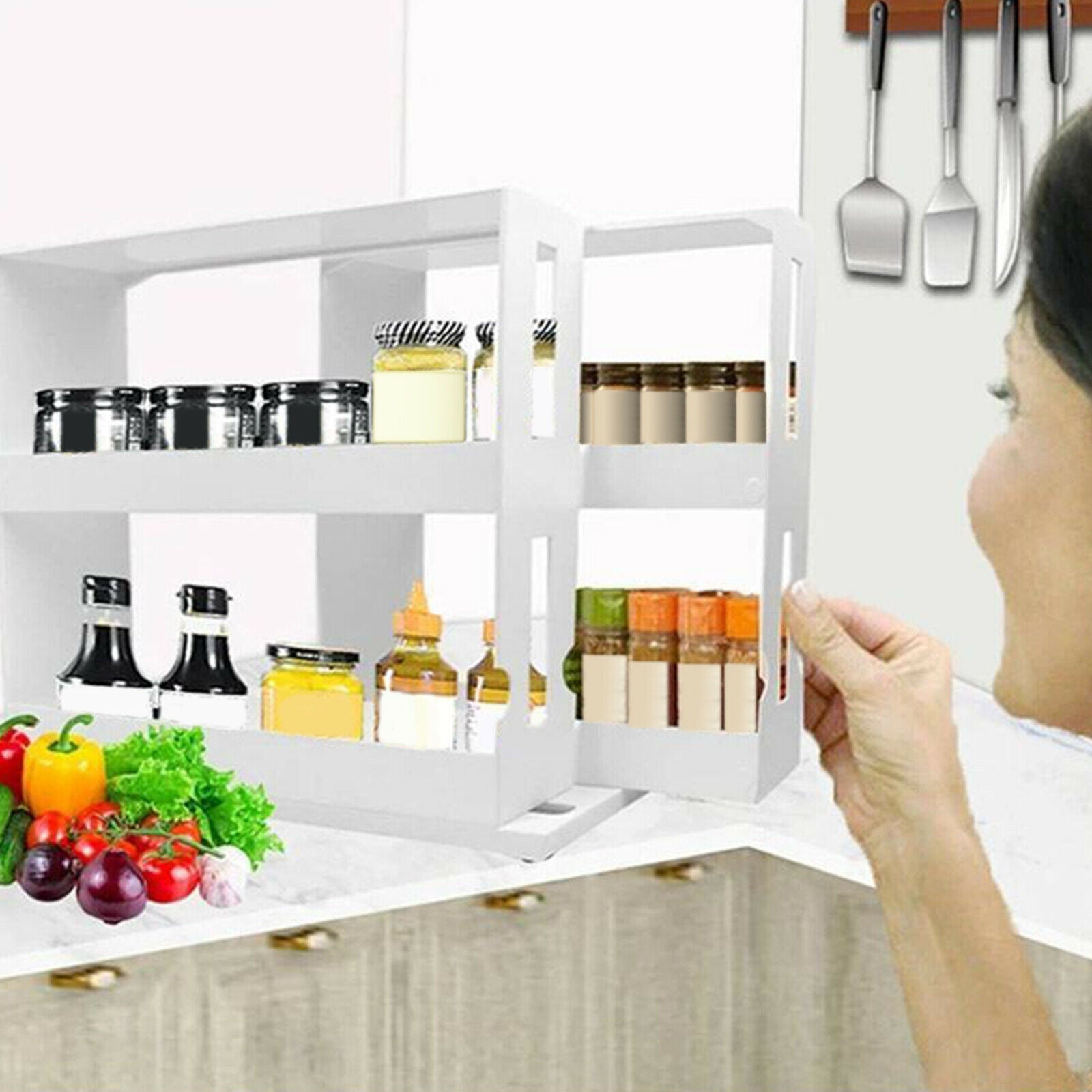 1pc Kitchen Storage Rack Seasoning Spice Jar Rack Rotating Organizer Shelf