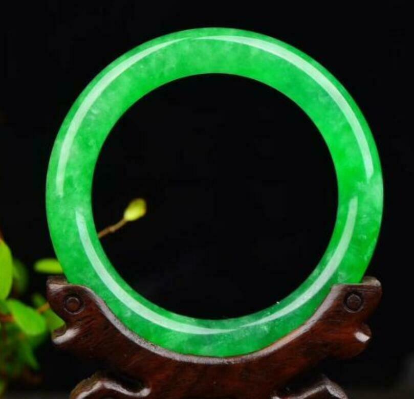58-60mm Natural Emerald Green Jadeite Jade Bangle Bracelet Handmade