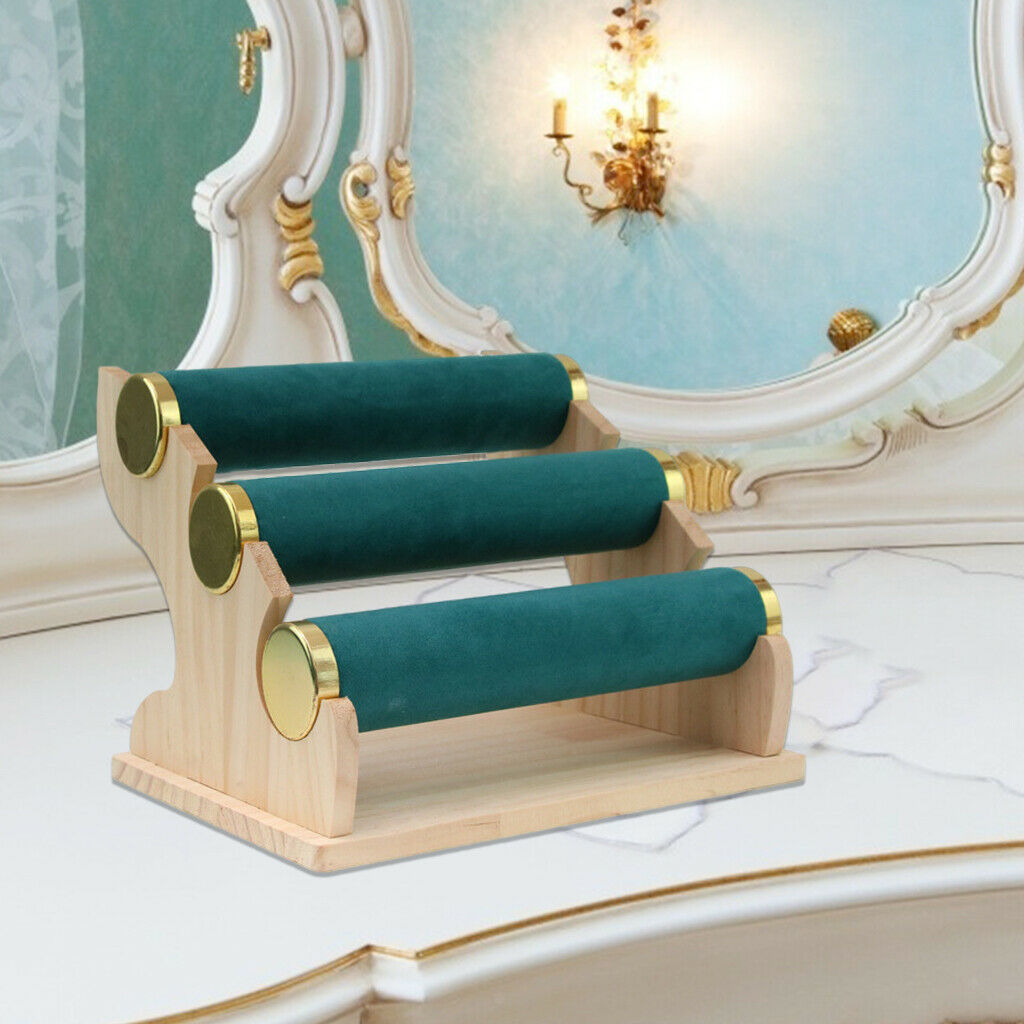 3 Tiers Jewelry Stand Bracelet Holder Velvet Watch Display Organizer  Green