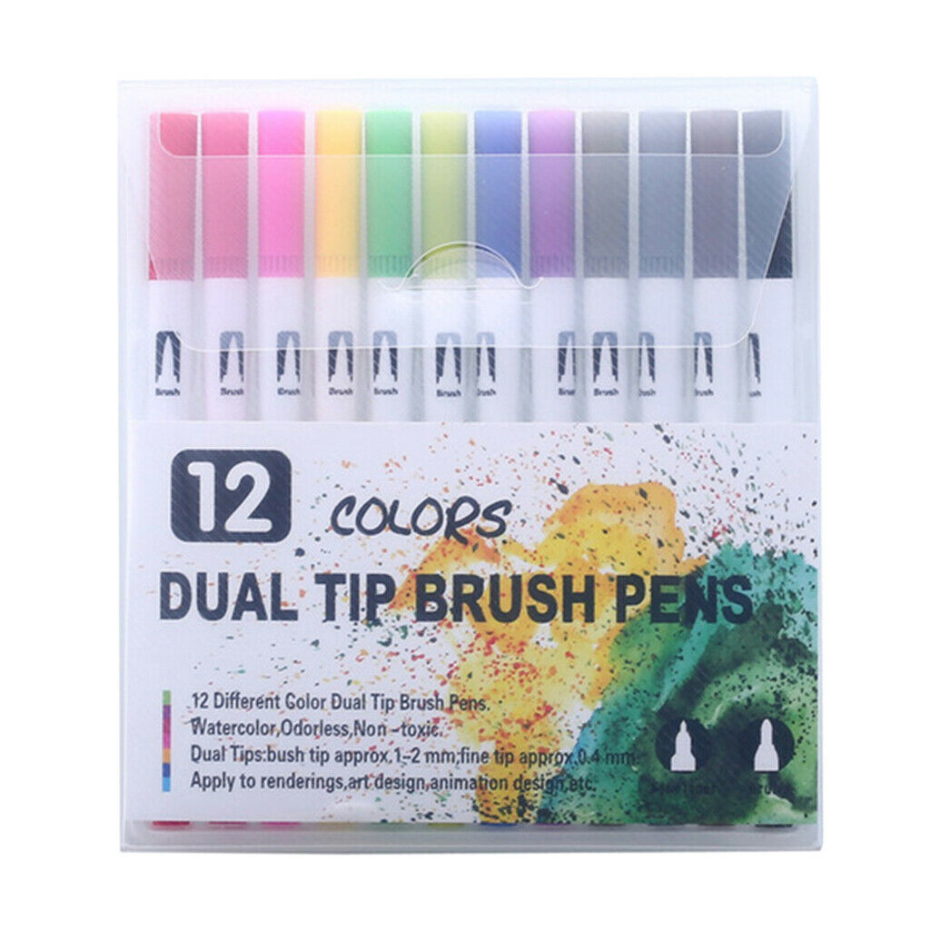 2x 12 Colors Dual Tip Brush Pen Set Blendable Calligraphy ACID FREE ODORLESS