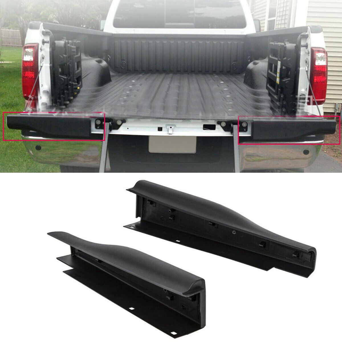 For Ford F-250 F-350 Left Right Side Flex Step Tailgate Moulding Trim Cap Black