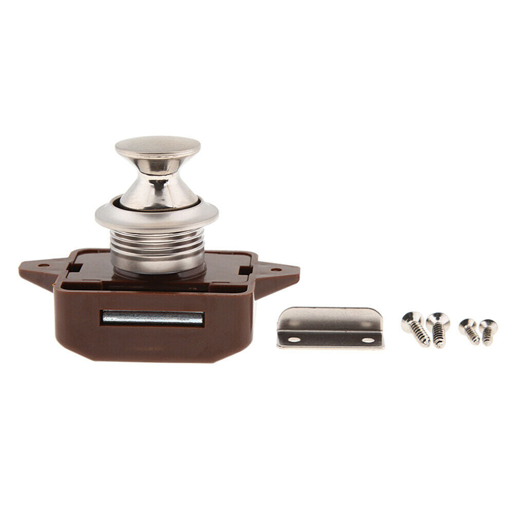 Brown Cabinet Drawer Push Button Door Lock Press Close Latch