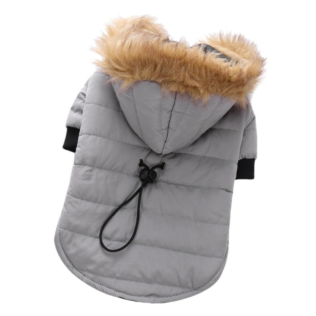 Pet Dog Cat Hooded Jacket Winter Warm Windproof Plush Hat Coat Gray