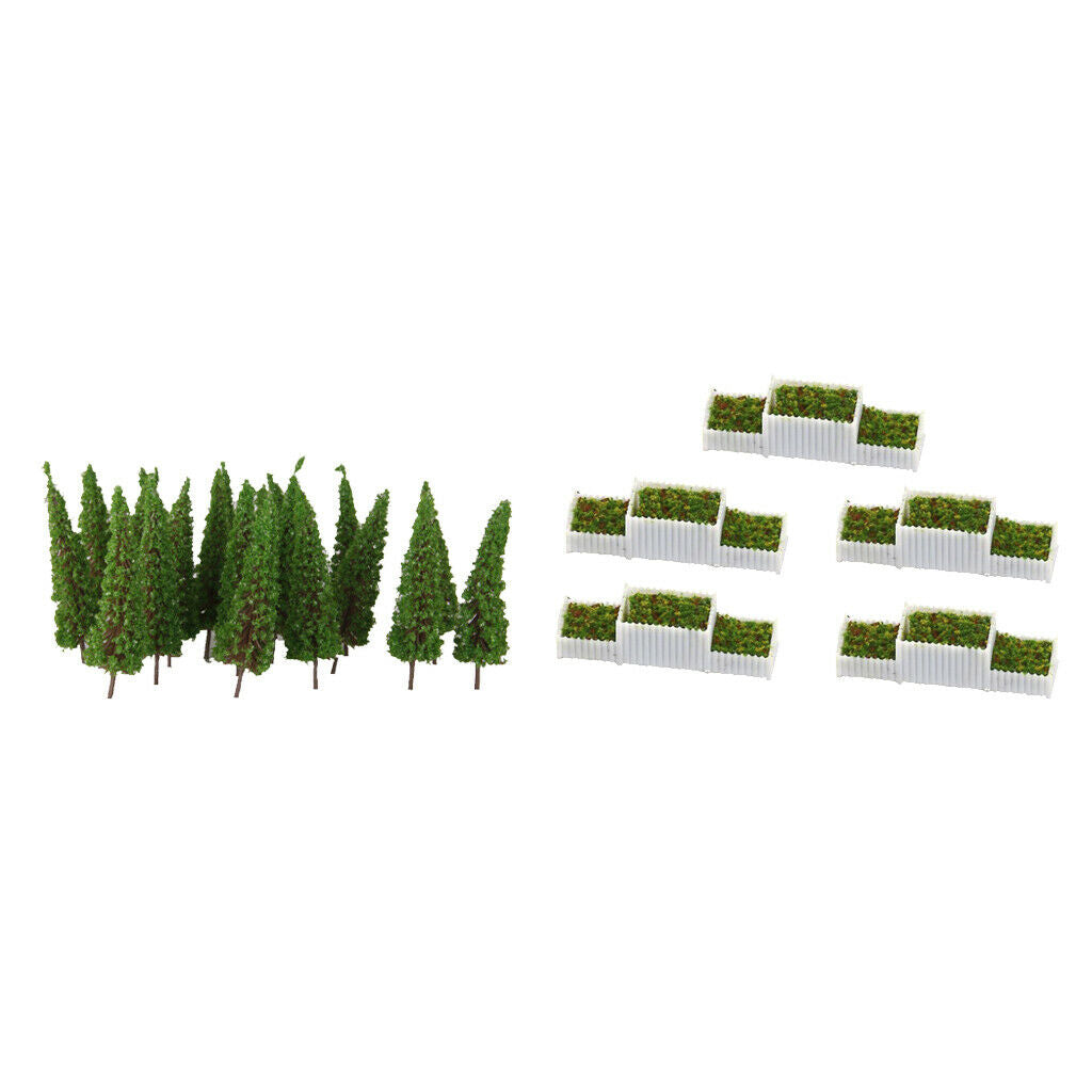 Lots 55 1/100 HO Scale Flower Beds w/ Trees Miniatures Set for Garden Decor