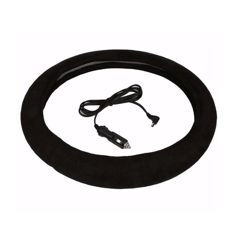 Car Winter 38cm 15" Heated Steering Wheel Cover Heating Warm+ Lighter Plug Black