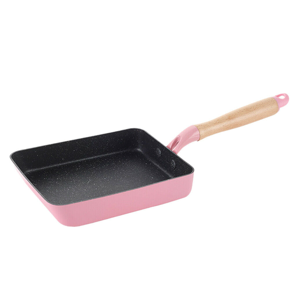 Non-Stick Pan Omelet Breakfast Cookware with Wooden Handle 7"x5" Pink