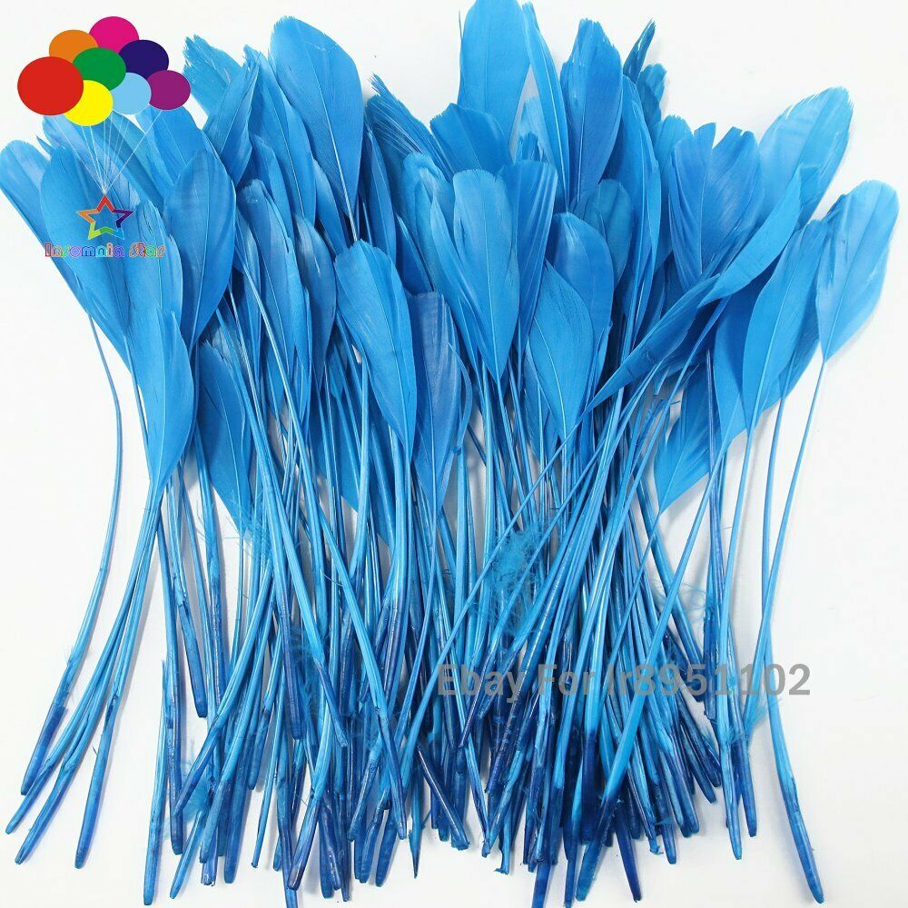 Top Quanlity Stripped Goose Feathers 100 pcs 6-8 inches or 15-20 cm blue lake