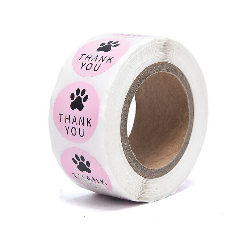 500PCS Pink Thank You Stickers Seal Labes Dog Paw Print Gift Stationery S.l8