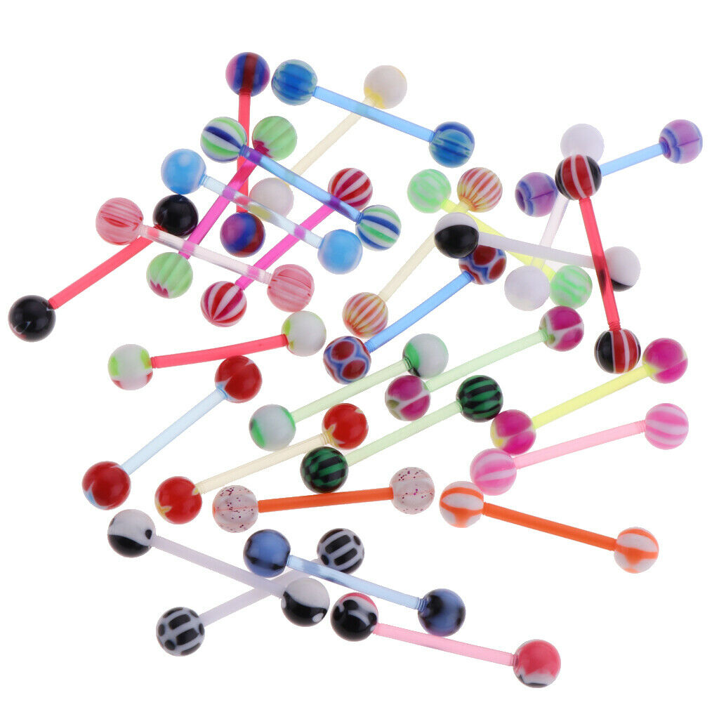 Prettyia 30pcs Sweat Color Bars Lip Nose Eyebrow Nipple Ear Tongue Rings
