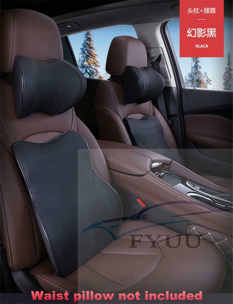 Black Leather Car Seat Neck Pillow Auto Memory Foam Headrest Travel Cushion