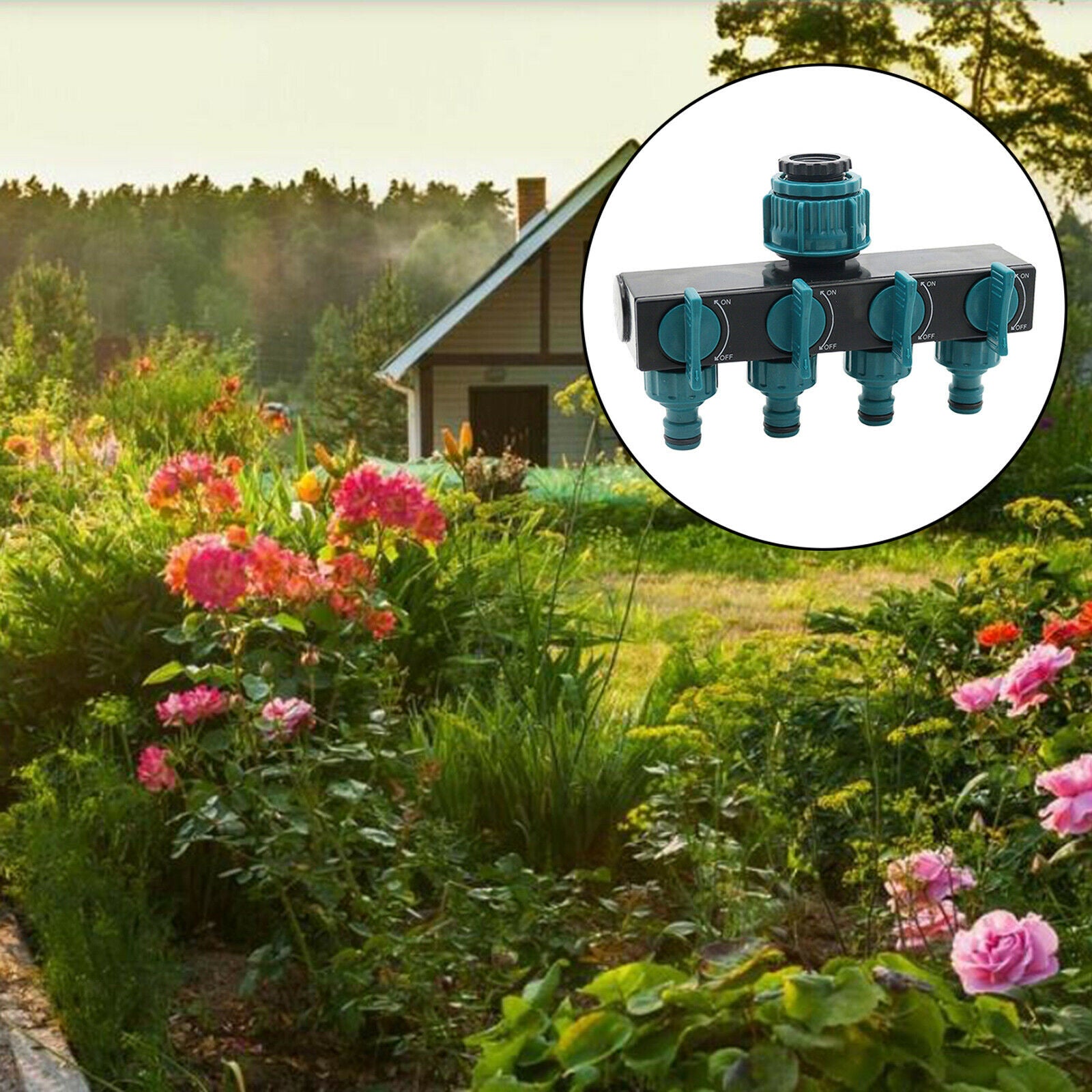 3/4" 4 Way Hose Splitter for Garden Lawn Pipe Connector Irrigation Watering