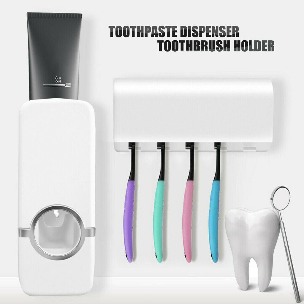 ABS Hanging Automatic Squeezer Toothbrush Holder Set Wall Bathroom Supplies