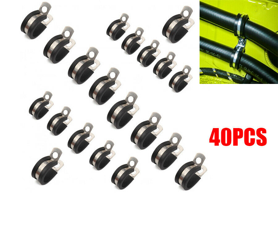 40Pcs 1Inch Stainless Steel Cable Clamp Rubber Cushioned Metal Insulated Clamp