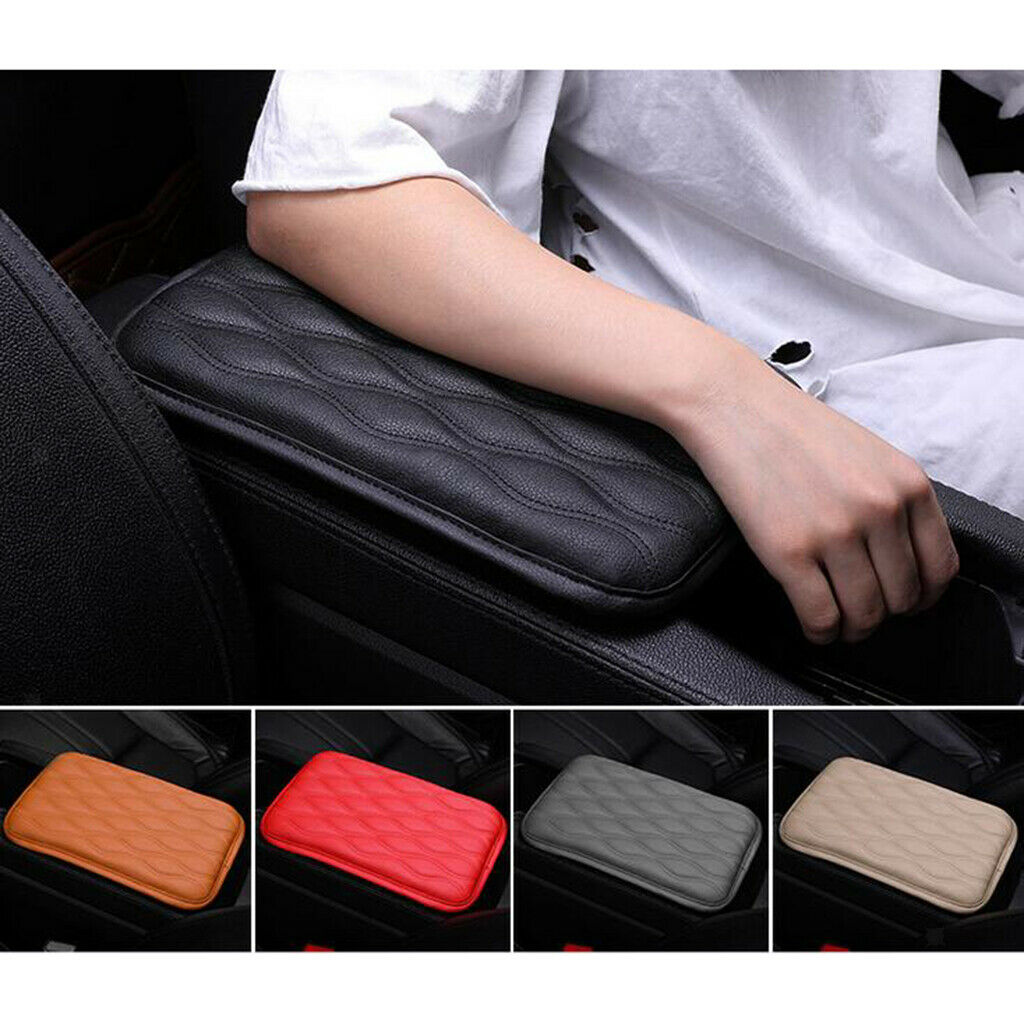 2x Car Armrest PU Leather Pad Cover Center Console Cushion Pad Brown+Beige