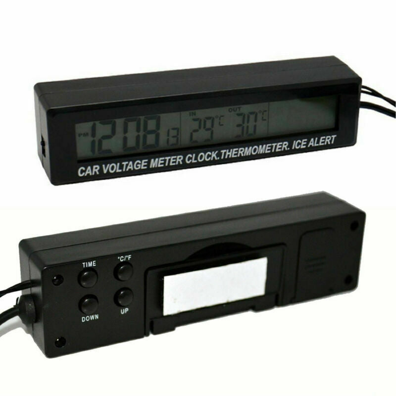 1x Car Digital Voltmeter Thermometer Clock Ice Alert Gauge Orange&Bule Backlight