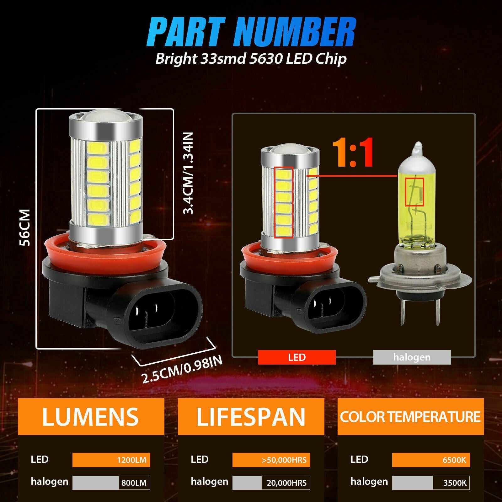 4x H11 H9 H8 LED Headlight Kit High/Low Beam Fog Driving Bulbs 6500K Xenon White