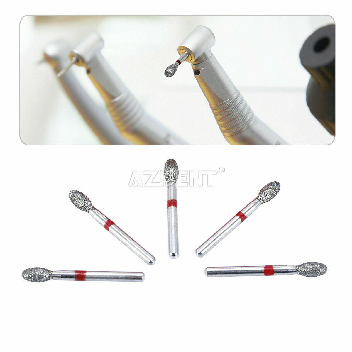 20 X Dental Diamond Burs Drill FOOTBALL 379-023F FINE RED DEFEND Friction Grip