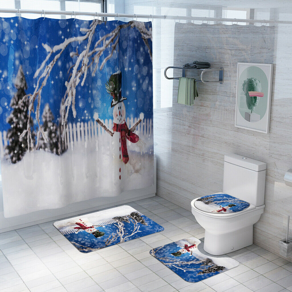 Christmas Style  Bathroom Curtains with Hooks for Bathroom Decor Snowman
