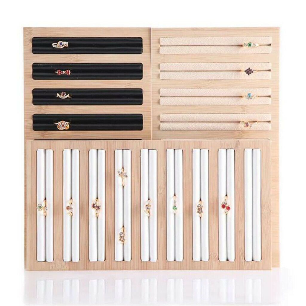 3pcs Bamboo Wooden Jewelry Display Plate Ring Earring Storage Stand for Shop