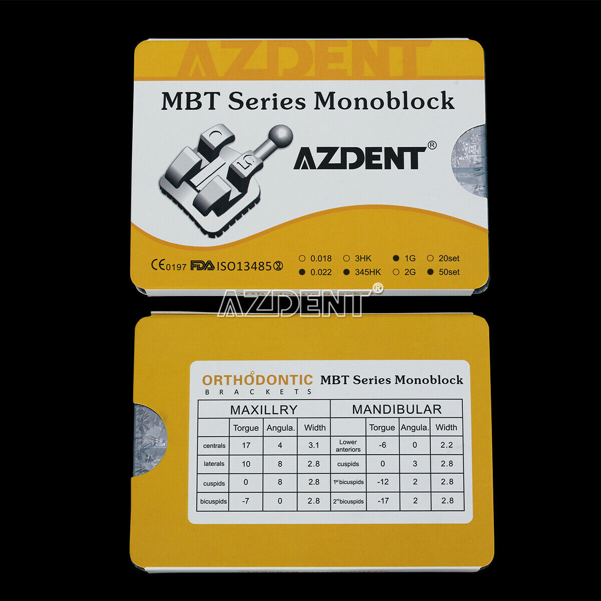 2xDental Orthodontic Metal Bracket Monoblock Mini MBT 022 3 4 5 AZDENT