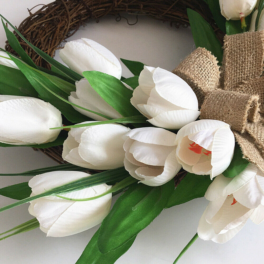 Artificial Wreath White Tulip Garland Rattan Flower Wedding Home Wall Decor DIY