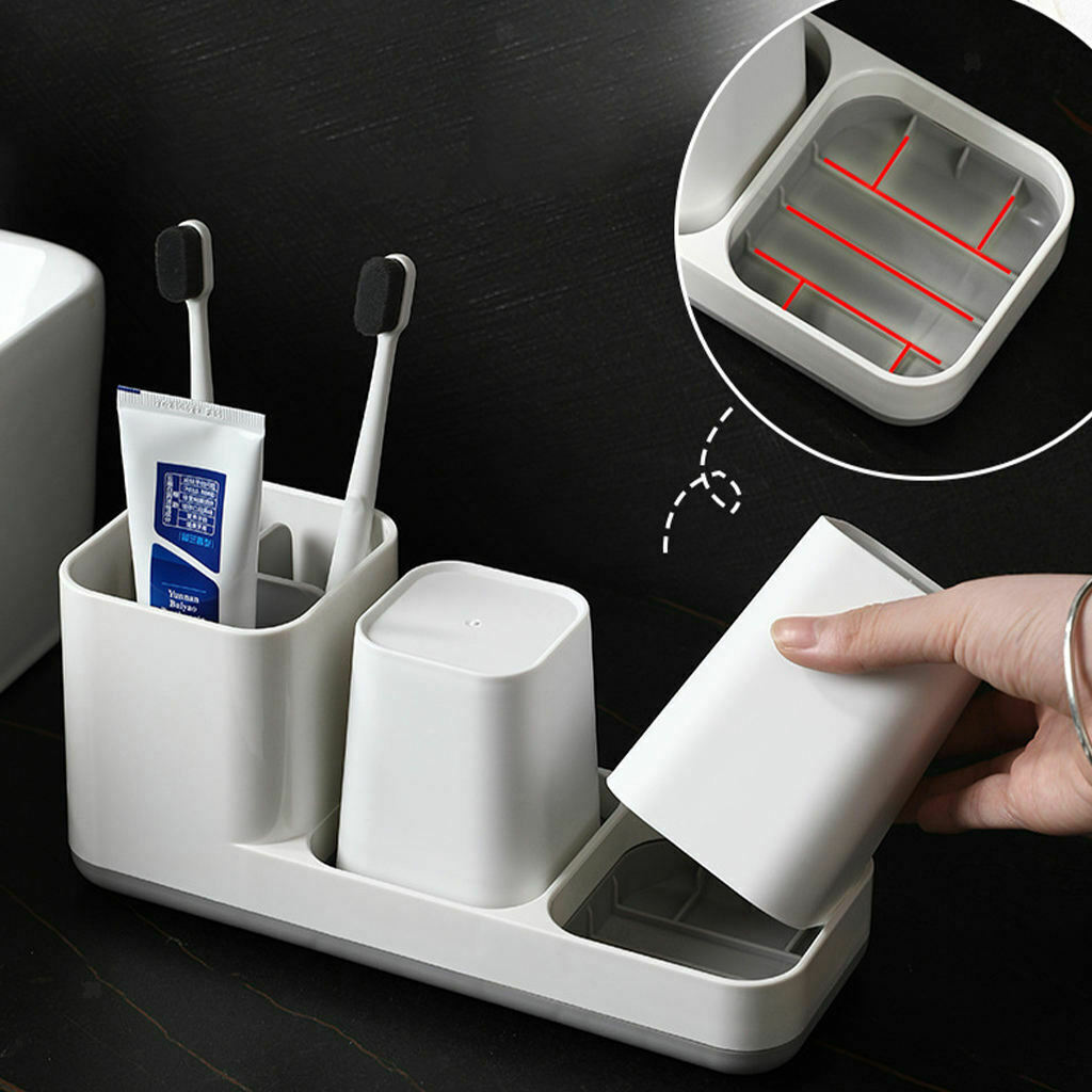 Toothbrush Holder Toothpaste Razor Makeup Brushes Organizer 2 Bathroom Cups