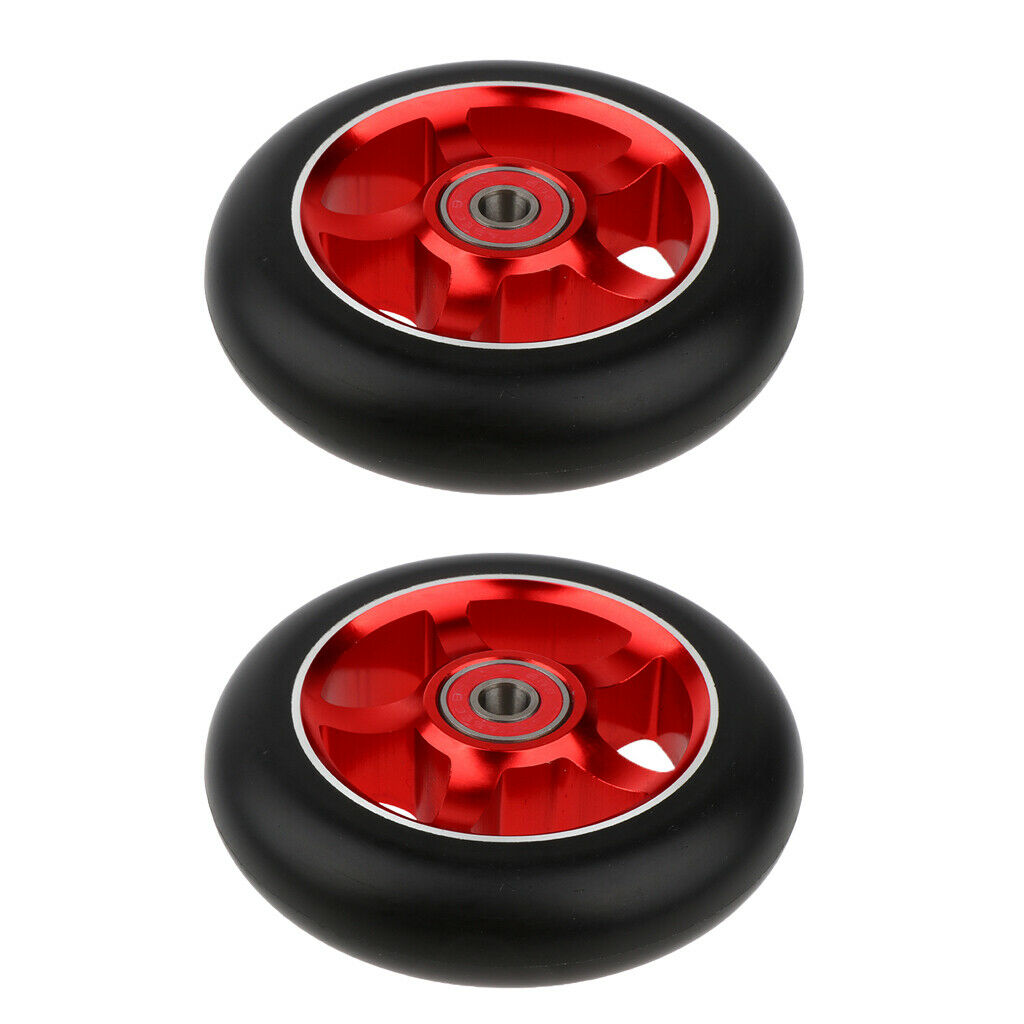 2X 1 Pair Replacement 100mm Stunt Scooter Wheels with Bearing & Bushings red