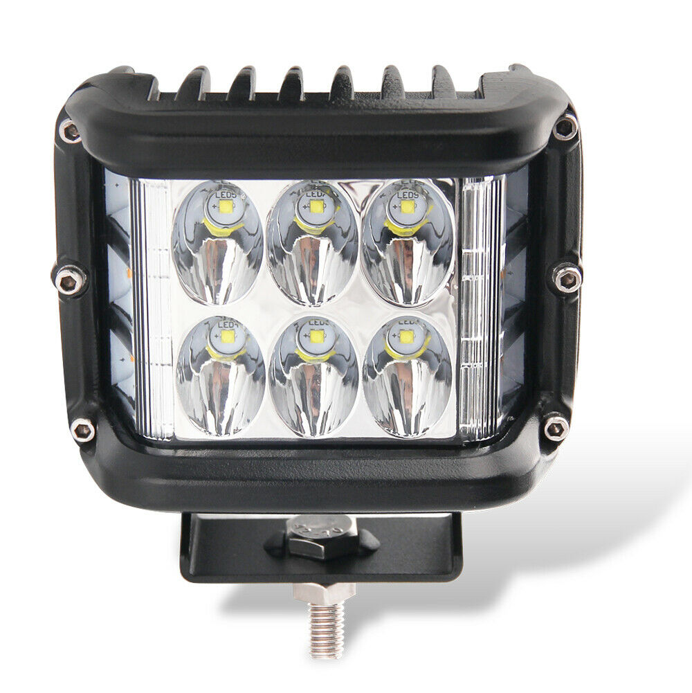 Pair 4" Work Cube Side Shooter LED Light Bar Pod White&Amber Strobe Lamp Car SUV