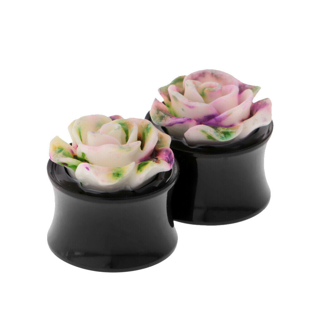 1 Pair Acrylic Ear Plugs Tunnels Rose Flower Saddle   Expanders 14mm