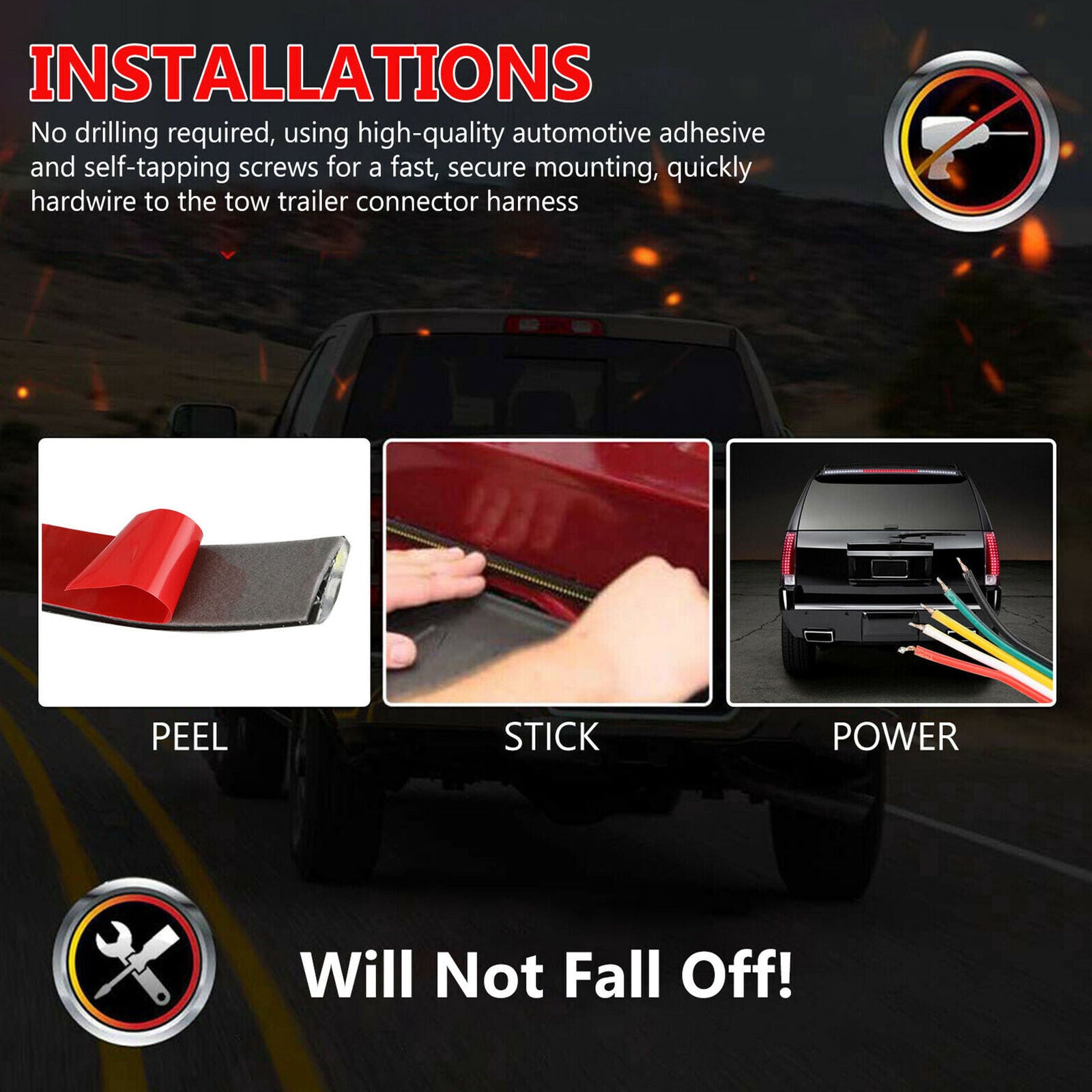 40inch Flowing LED Truck Tail Light Strip Turn Signal Tailgate Brake Bar Reverse