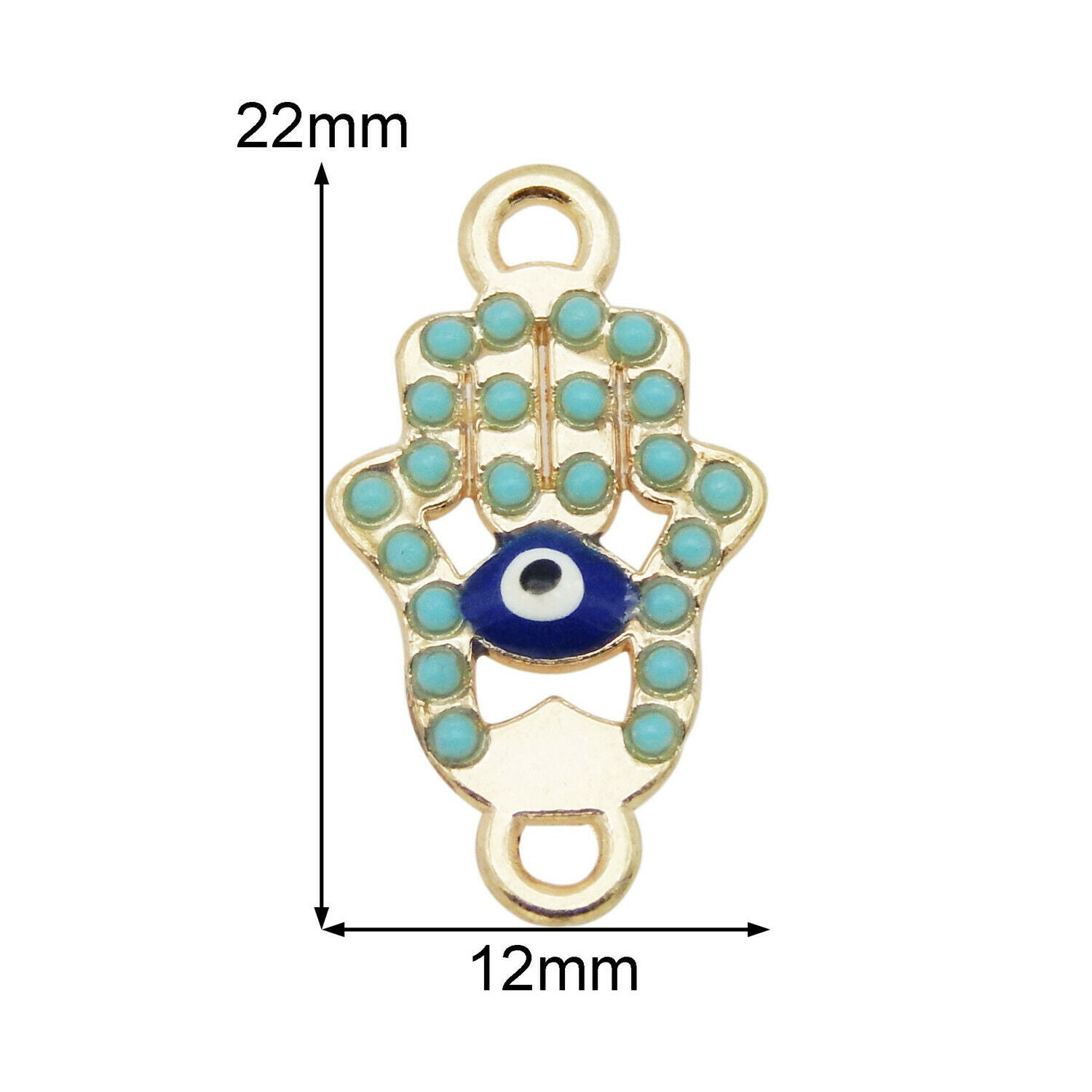 12 Alloy Rhinestone Enamel Hand Charm Evil Eye Pendant Connector Making 22X12mm