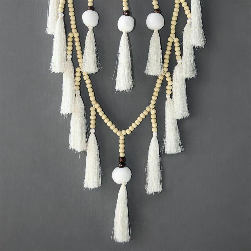 Macrame Wall Hanging Dream Catcher Large Natural Hairball (Beads with tassel) V8