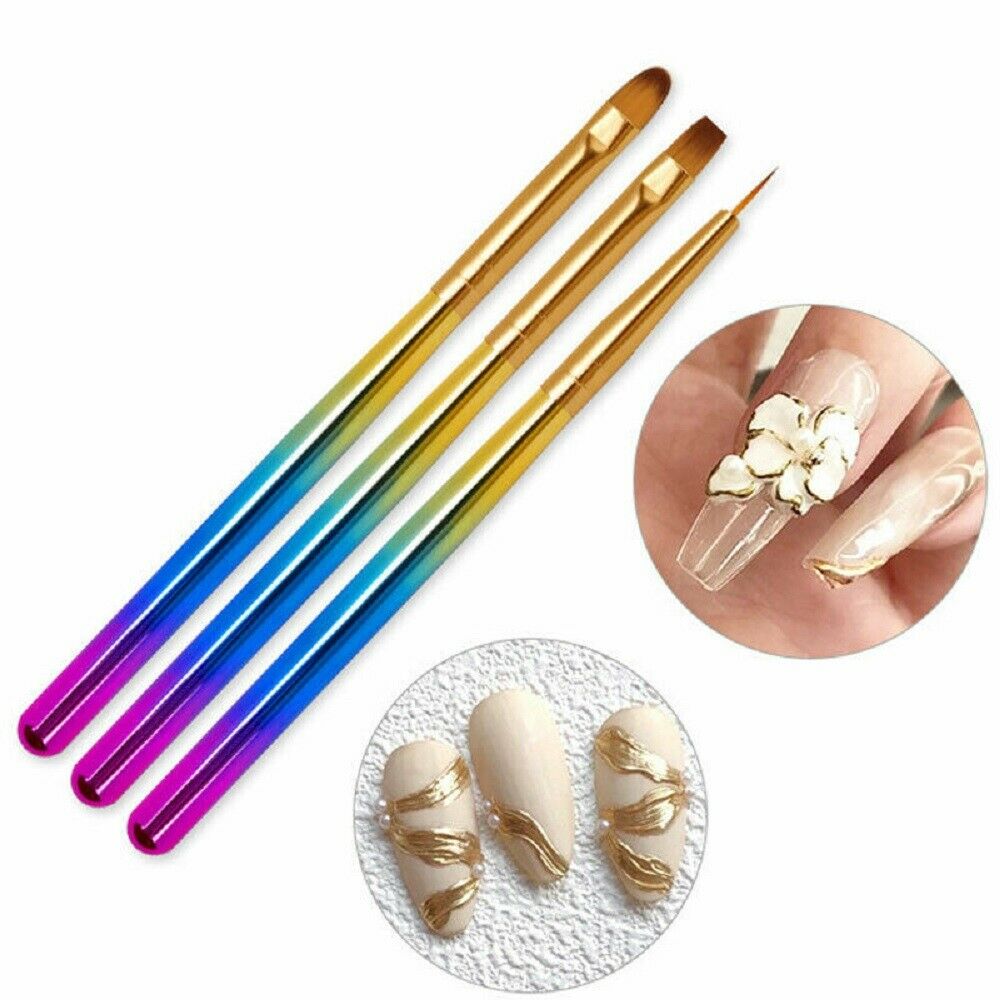 3Pcs Acrylic Nail Art Pen UV Builder Gel Painting Brush Tips Manicure Tools Set