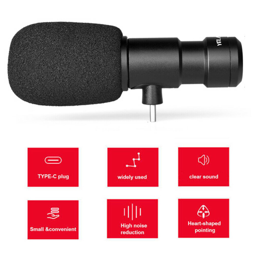 USB-C Microphone Aluminum Alloy External Stereo Interview for Phone Living Video