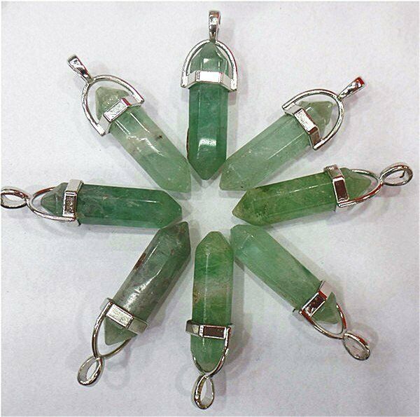 25Pcs 42x9mm Natural Green Rainbow Fluorite Six Angle Point Pendant HH8016