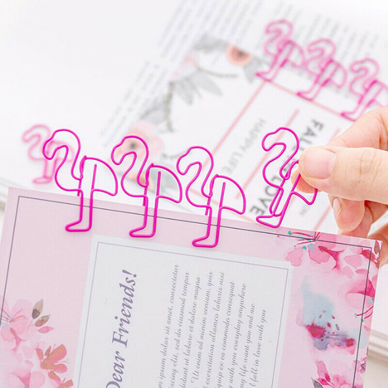 12pcs Cute Flamingo Bookmark Paper Clip Hollow Metal Binder Office Suppli.l8